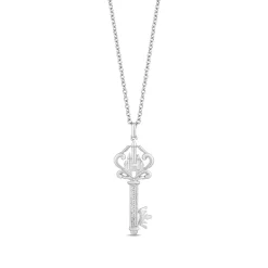 Enchanted Disney Fine Jewelry Sterling Silver 1/20 CTTW Diamond Majestic Princess Castle Key Pendant Necklace