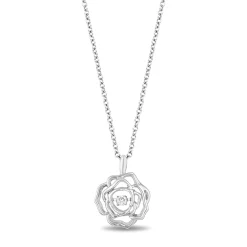Enchanted Disney Fine Jewelry Sterling Silver 1/20 CTTW Belle Rose Pendant Necklace