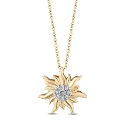 Enchanted Disney Fine Jewelry 14k Yellow Gold 1/10 CTTW Rapunzel Sun Pendant Necklace