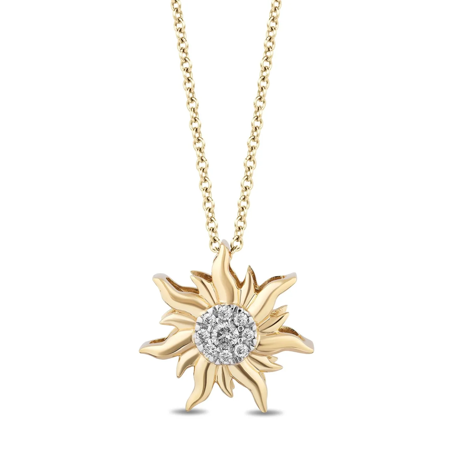 Enchanted Disney Fine Jewelry 14k Yellow Gold 1/10 CTTW Rapunzel Sun Pendant Necklace