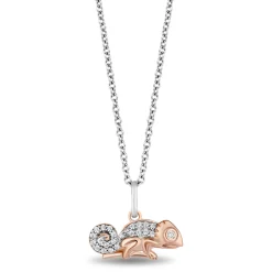 Enchanted Disney Fine Jewelry 14K Rose Gold Over Sterling Silver with 1/10 CTTW Diamond Rapunzel Pascal Pendant Necklace