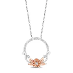 Enchanted Disney Fine Jewelry 14K Rose Gold over Sterling Silver with 1/10 CTTW Belle Rose Pendant Necklace