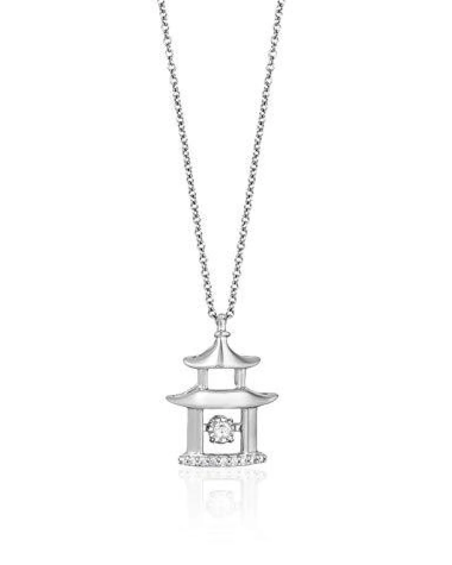 Enchanted Disney Fine Jewelry Sterling Silver 1/20 CTTW Mulan Dancing Diamond Pendant Necklace