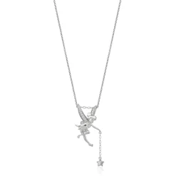 Enchanted Disney Fine Jewelry Sterling Silver 1/10 CTTW Tinker Bell Wings Pendant Necklace