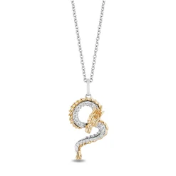 Enchanted Disney Fine Jewelry Sterling Silver and 10K Yellow Gold With 1/4 CTTW Diamond Mulan Dragon Pendant Necklace