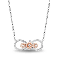 Enchanted Disney Fine Jewelry 10K Rose Gold and Sterling Silver With 1/6 CTTW Diamond Belle"Dozen Roses" Necklace