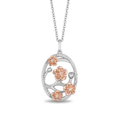 Enchanted Disney Fine Jewelry 14K Rose Gold Over Sterling Silver with 1/10 CTTW Diamond Mulan Plum Blossom Pendant Necklace
