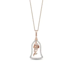 Enchanted Disney Fine Jewelry 14K Rose Gold 1/4 CTTW Belle Bell Jar Pendant Necklace