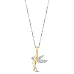 Enchanted Disney Fine Jewelry 14K Yellow Gold Over Sterling Silver with 1/20 CTTW Diamond Tinker Bell Pendant Necklace