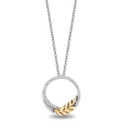 Enchanted Disney Fine Jewelry Sterling Silver and 10K Yellow Gold with 1/10 CTTW Diamond Anna Circle Pendant Necklace