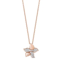Enchanted Disney Fine Jewelry 14K Rose Gold Over Sterling Silver with 1/10 CTTW Diamonds Rapunzel Flower Pendant Necklace