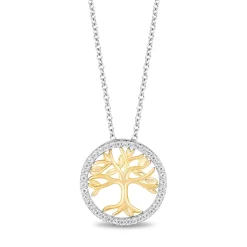 Enchanted Disney Fine Jewelry Sterling Silver and 10K Yellow Gold with 1/6 CTTW Diamond Pocahontas Tree Pendant Necklace