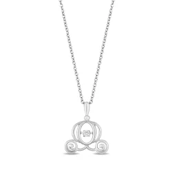 Enchanted Disney Fine Jewelry Sterling Silver with 1/20 CTTW Diamond Cinderella Carriage Necklace