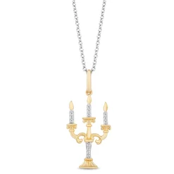 Enchanted Disney Fine Jewelry 10K Yellow Gold and Sterling Silver Chain with 1/20 CTTW Diamonds Belle 30th Lumiere Pendant Necklace