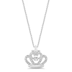 Enchanted Disney Fine Jewelry Sterling Silver With 1/4 CTTW Diamond Majestic Princess Crown Twinkling Pendant Necklace