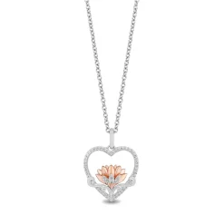 Enchanted Disney Fine Jewelry 14K Rose Gold Over Sterling Silver 1/5 CTTW Jasmine Lotus in Heart Pendant Necklace