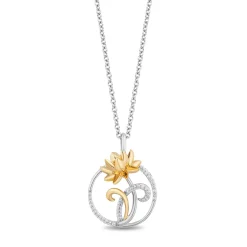 Enchanted Disney Fine Jewelry Sterling Silver and 10K Yellow Gold With 1/10 CTTW Diamond Tiana Lotus Pendant Necklace