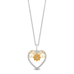 Enchanted Disney Fine Jewelry Sterling Silver and 10K Yellow Gold With 1/6 CTTW Tiana Heart Pendant Necklace