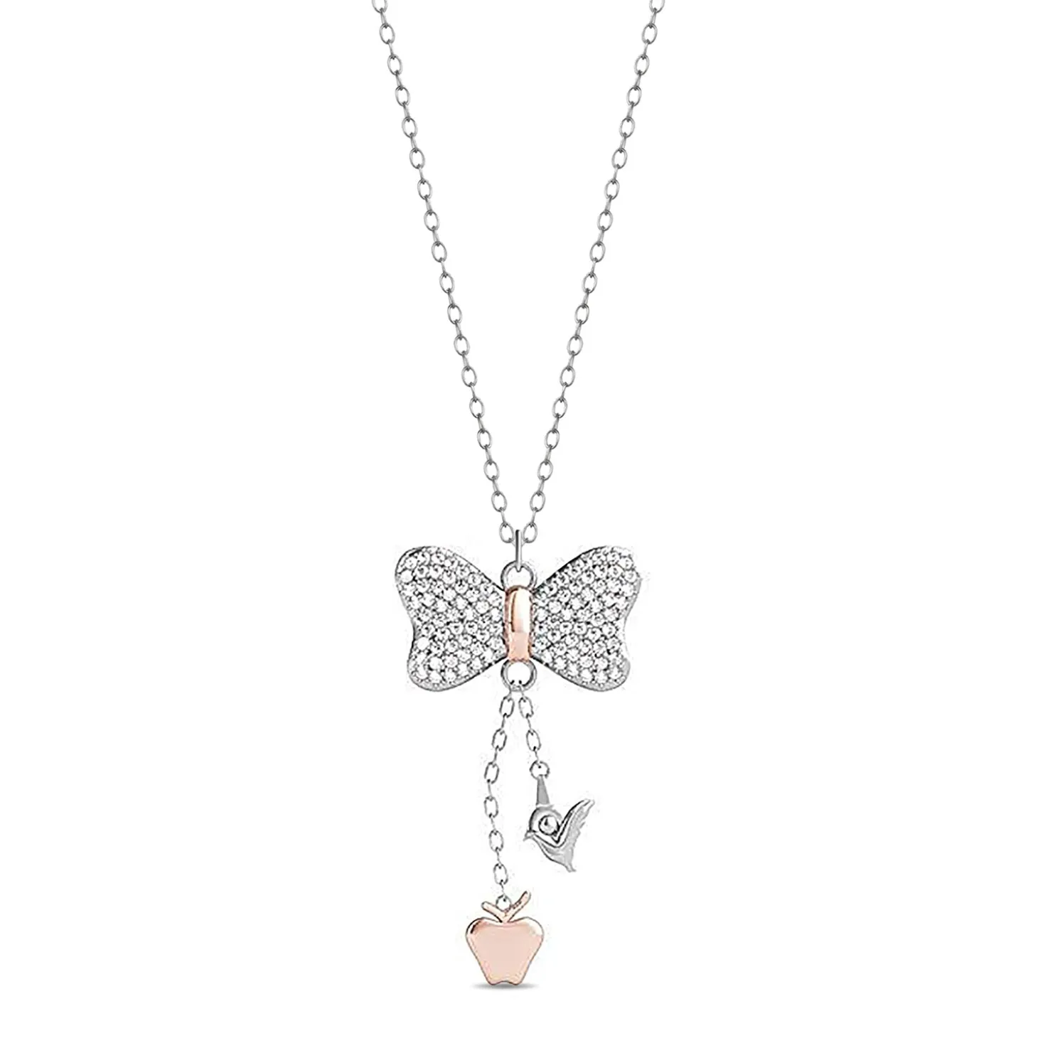 Enchanted Disney Fine Jewelry Sterling Silver and 10K Rose Gold 1/4 CTTW Snow White Necklace