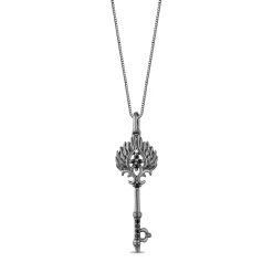 Enchanted Disney Fine Jewelry Black Rhodium Over Sterling Silver with 1/10 CTTW Black Diamonds Maleficent Pendant Necklace