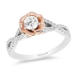 Enchanted Disney Fine Jewelry 14K Rose Gold and White Gold with 1/2 CTTW Diamond Belle Bridal Ring