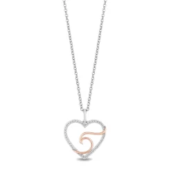 Enchanted Disney Fine Jewelry Sterling Silver and 10K Rose Gold With 1/6 CTTW Diamond Moana Heart Pendant Necklace