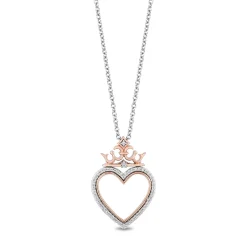 Enchanted Disney Fine Jewelry Sterling Silver and 10K Rose Gold 1/8 CTTW Diamond Majestic Princess Crown Heart Pendant Necklace