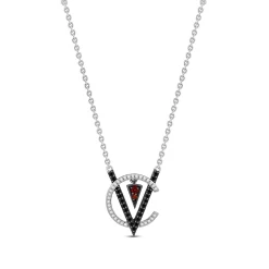 Enchanted Disney Fine Jewelry Sterling Silver with 1/4 CTTW Black and White Diamonds and Garnet Cruella Necklace