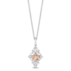 Enchanted Disney Fine Jewelry 14K Rose Gold Over Sterling Silver with 1/10 CTTW Diamonds Belle Pendant Necklace