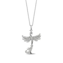 Enchanted Disney Fine Jewelry Sterling Silver 3/8 CTTW Belle Plummet Pendant Necklace