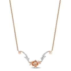 Enchanted Disney Fine Jewelry 14K Rose Gold Over Sterling Silver with 1/10 CTTW Diamonds Belle Rose Necklace