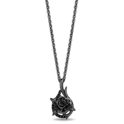 Enchanted Disney Fine Jewelry Black Rhodium Over Sterling Silver with 1/6 CTTW Diamonds Maleficent Thorny Rose Pendant Necklace