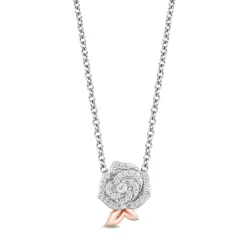 Enchanted Disney Fine Jewelry Sterling Silver and 10K Rose Gold with 1/6 CTTW Diamonds Belle Rose Necklace