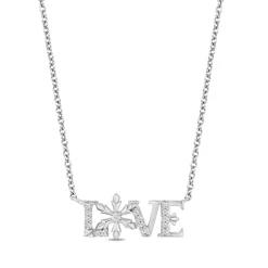 Enchanted Disney Fine Jewelry Sterling Silver with 1/10 CTTW Diamonds Elsa Love Pendant Necklace