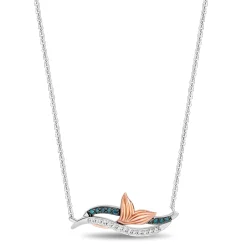 Enchanted Disney Fine Jewelry Sterling Silver and 10K Rose Gold with 1/6 CTTW White Diamonds and Blue Diamonds Ariel Pendant Necklace