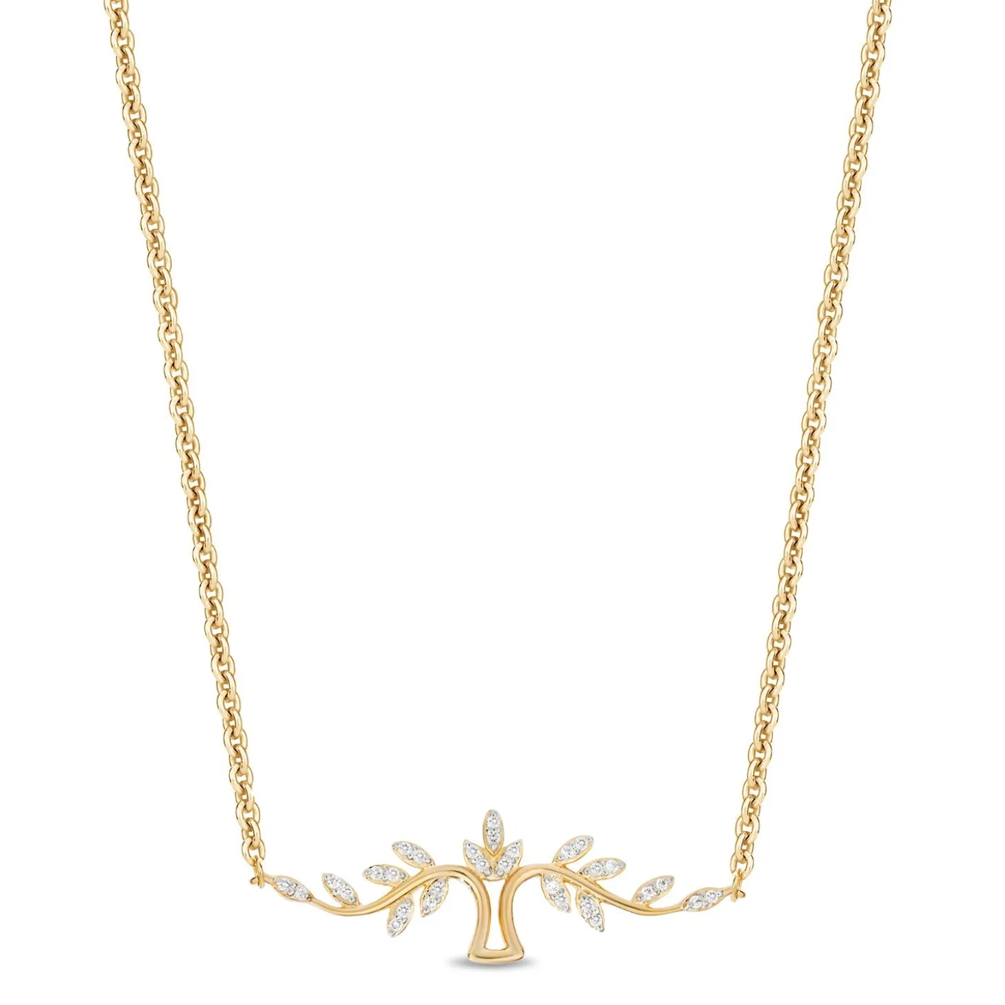 Enchanted Disney Fine Jewelry 14K Yellow Gold Over Sterling Silver with 1/10 CTTW Diamonds Pocahontas Pendant Necklace