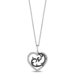 Enchanted Disney Fine Jewelry Black Rhodium Over Sterling Silver with 1/8 CTTW Diamonds Maleficent Heart Necklace