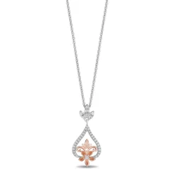 Enchanted Disney Fine Jewelry Sterling Silver and 10K Rose Gold with 1/5 CTTW Diamonds Rapunzel Pendant Necklace