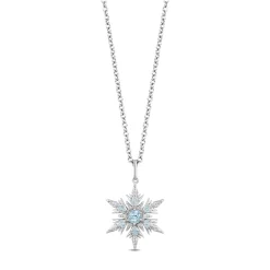 Enchanted Disney Fine Jewelry Sterling Silver with 1/10 CTTW Diamond and Swiss Blue Topaz Elsa Pendant Necklace