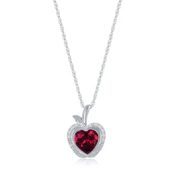 Enchanted Disney Fine Jewelry Sterling Silver with 1/10 CTTW Diamond and Created Ruby Snow White Apple Pendant Necklace