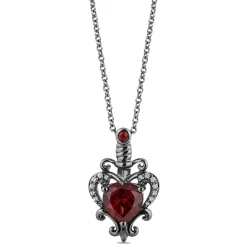 Enchanted Disney Fine Jewelry Black Rhodium over Sterling Silver with Diamond Accent and Red Garnet Evil Queen Dagger Pendant Necklace