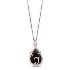 Enchanted Disney Fine Jewelry 10K Rose Gold and Sterling Silver with 1/10 CTTW Diamonds with Black Spinel Maleficent Pendant Necklace