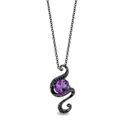 Enchanted Disney Fine Jewelry Black Rhodium over Sterling Silver with 1/10 CTTW Black Diamond and Amethyst Ursula Pendant Necklace
