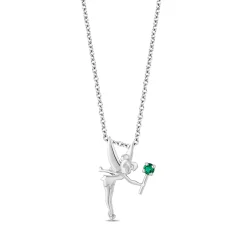 Enchanted Disney Fine Jewelry Sterling Silver with Created Emerald Tinker Bell Pendant Necklace