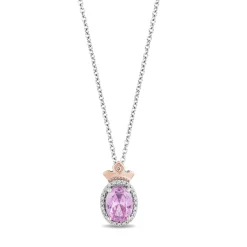 Enchanted Disney Fine Jewelry 14K Rose Gold over Sterling Silver with Created Pink Sapphire and 1/10 CTTW Diamond Aurora Pendant Necklace