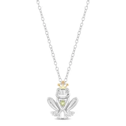 Enchanted Disney Fine Jewelry Sterling Silver and 10K Yellow Gold Diamond Accent and Peridot Fashion Tiana Pendant Necklace