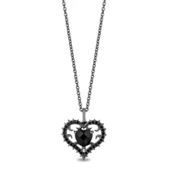 Enchanted Disney Fine Jewelry Black Rhodium Over Sterling Silver 1/4 CTTW Black Diamond and Black Onyx Maleficent Heart Pendant Necklace