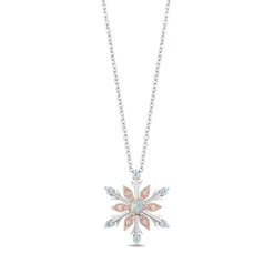 Enchanted Disney Fine Jewelry 14K Rose Gold over Sterling Silver with 1/20 CTTW Diamond with Swiss Blue Topaz And Created Opal Elsa Pendant Necklace