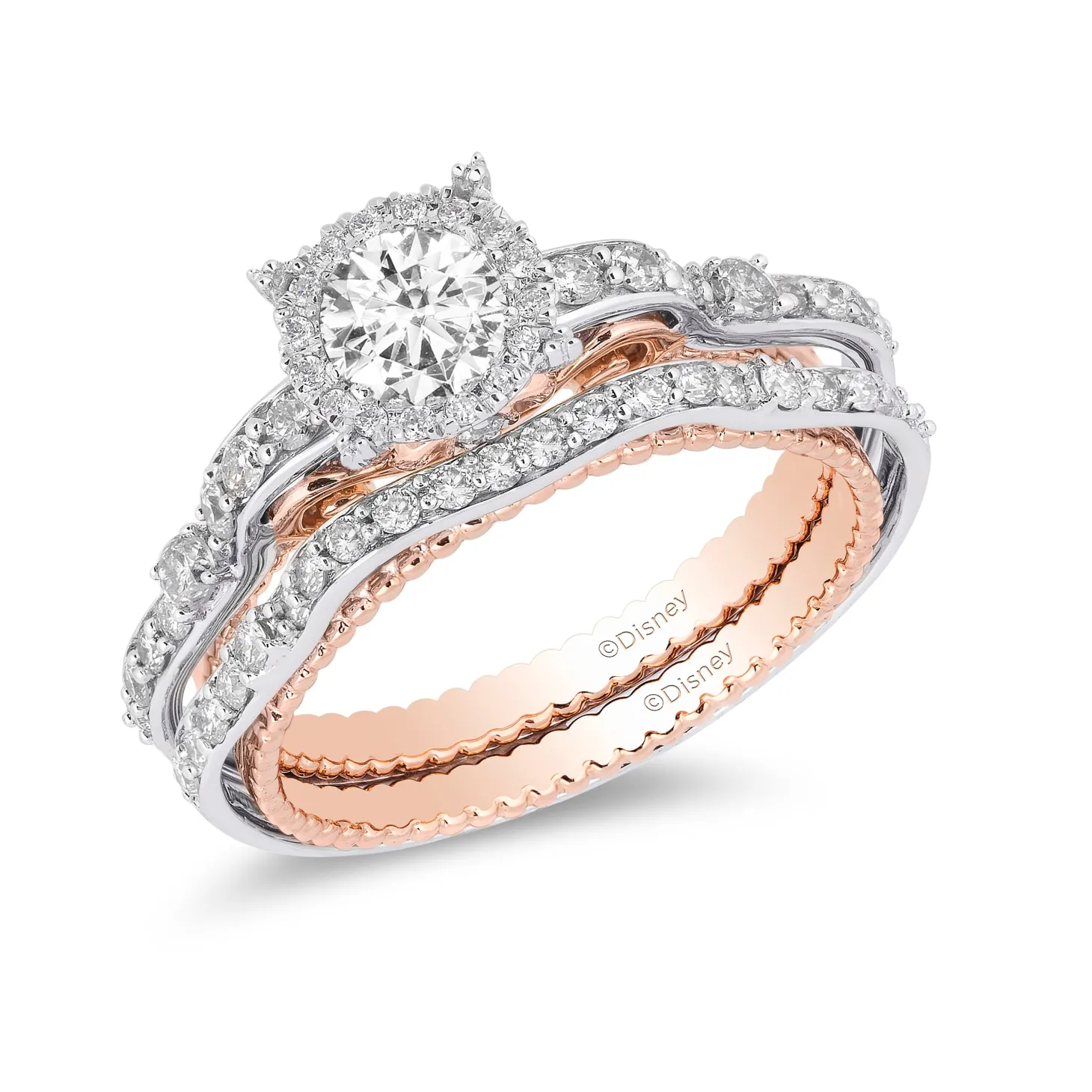 Enchanted Disney Fine Jewelry 14K White Gold and Rose Gold with 1 1/10 CTTW Cinderella Bridal Set