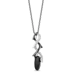 Enchanted Disney Fine Jewelry Black Rhodium over Sterling Silver with 1/10 CTTW and Black Onyx Maleficent Pendant Necklace